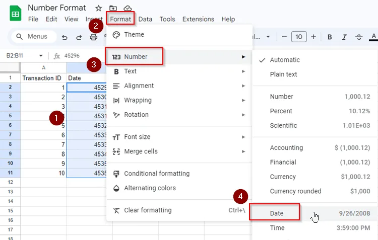 Examples of All Number Formats in Google Sheets