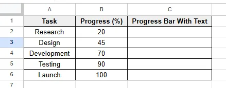 dataset for progress bar with text