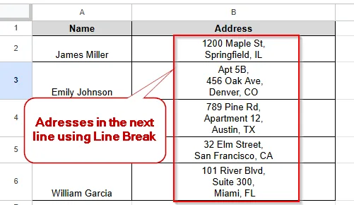 line break in google sheets overview image