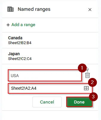 select ranges and name the range