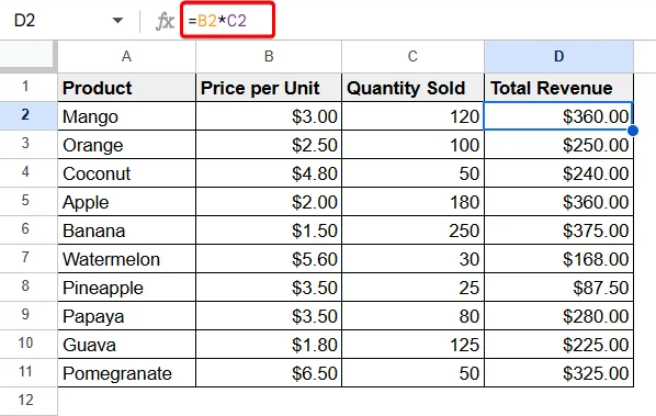 How to Multiply in Google Sheets