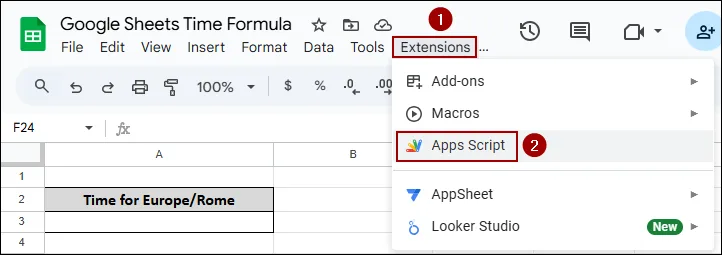 Google Sheets Now Timezone with Apps Script