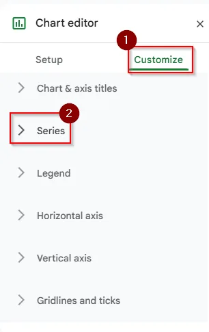 click customize and series tab to add data labels